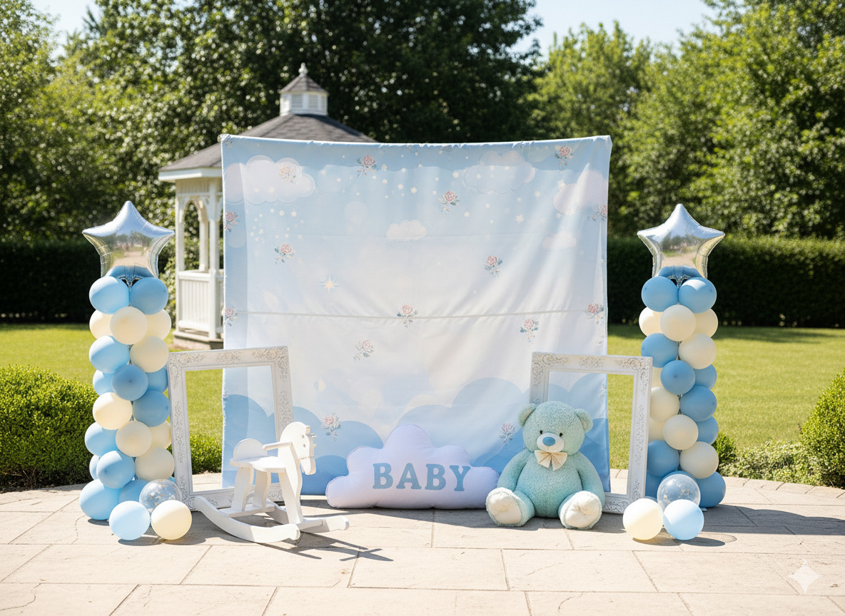 Photo zone with backdrop and props